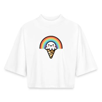 Rainbow Scoop : l’arc le plus doux - T-shirt femme coupe boxy recyclé manches mi-longues Stanley/Stella - blanc - Devant - AI Model Female 172 dark (172cm)