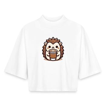 Kaffeeliebender Igel - Boxy Frauen Recyceltes 1/2 Sleeved T-Shirt by Stanley/Stella - Weiß - Vorne - AI Model Female 172 dark (172cm)