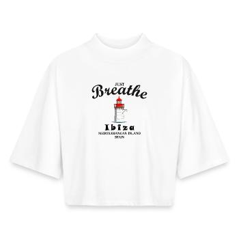 Ibiza lighthouse at the harbour, take a deep breath, Spain - Boxy Women's Recycled 1/2 Sleeved T-Shirt by Stanley/Stella - white - Front - AI Model Female 172 dark (172cm)