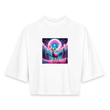 Deer on the mountain - Boxy Women's Recycled 1/2 Sleeved T-Shirt by Stanley/Stella - white - Front - AI Model Female 172 dark (172cm)