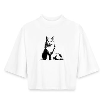 Maine Coon Katze - Boxy Frauen Recyceltes 1/2 Sleeved T-Shirt by Stanley/Stella - Weiß - Vorne - AI Model Female 172 dark (172cm)
