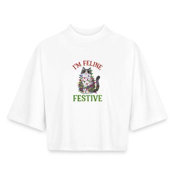 Feline Festive Light String Design - Boxy Women's Recycled 1/2 Sleeved T-Shirt by Stanley/Stella - white - Front - AI Model Female 172 dark (172cm)