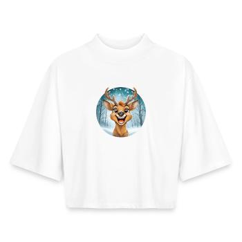 Festliches Rentier, verschneiter Winterlandschaft - Boxy Frauen Recyceltes 1/2 Sleeved T-Shirt by Stanley/Stella - Weiß - Vorne - AI Model Female 172 dark (172cm)