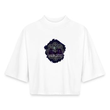 buchband aufgeschlagen, Menschenschädel, Ornamente - Boxy Frauen Recyceltes 1/2 Sleeved T-Shirt by Stanley/Stella - Weiß - Vorne - AI Model Female 172 dark (172cm)