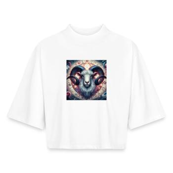 WIDDER \ Sternzeichen - Boxy Frauen Recyceltes 1/2 Sleeved T-Shirt by Stanley/Stella - Weiß - Vorne - AI Model Female 172 dark (172cm)