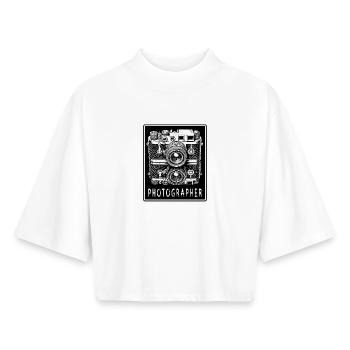 Appareil photo vintage - T-shirt femme coupe boxy recyclé manches mi-longues Stanley/Stella - blanc - Devant - AI Model Female 172 dark (172cm)