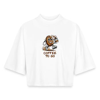 Café à emporter – Happy Coffee Bean - T-shirt femme coupe boxy recyclé manches mi-longues Stanley/Stella - blanc - Devant - AI Model Female 172 dark (172cm)
