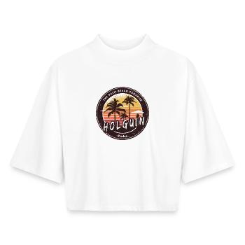 Holguín Cuba – Ambiance rétro de la plage - T-shirt femme coupe boxy recyclé manches mi-longues Stanley/Stella - blanc - Devant - AI Model Female 172 dark (172cm)