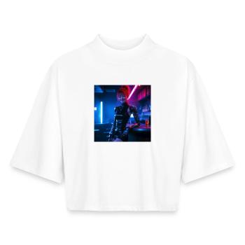 N-dless Nights : Fille cyberpunk dans un bar - T-shirt femme coupe boxy recyclé manches mi-longues Stanley/Stella - blanc - Devant - AI Model Female 172 dark (172cm)