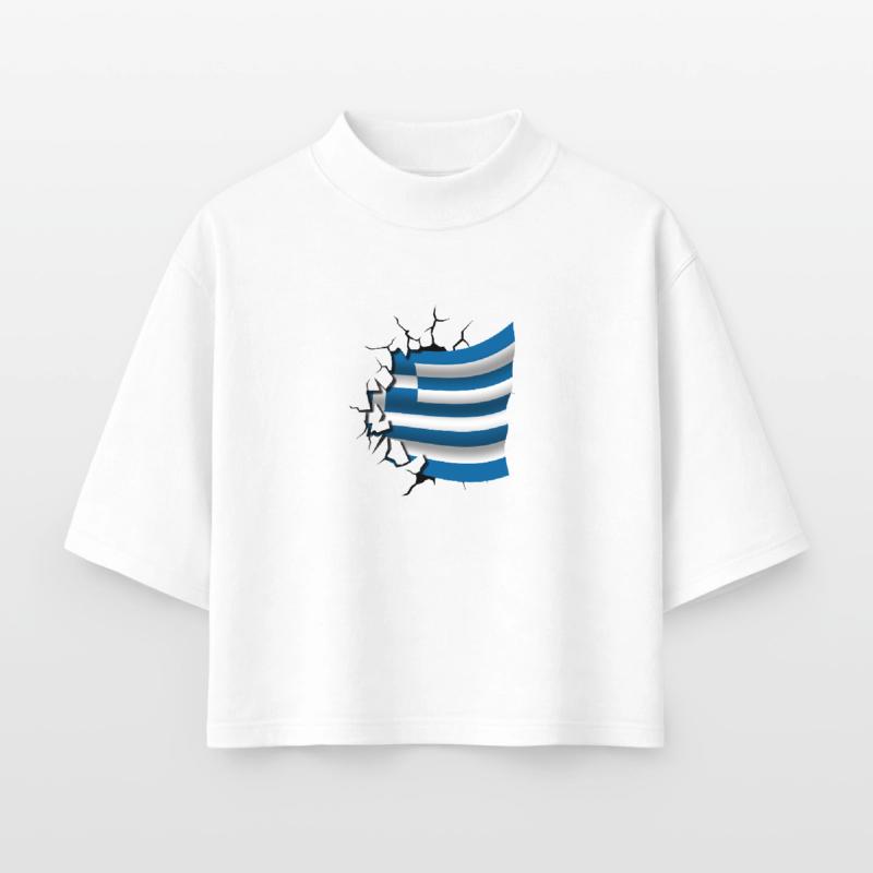 Drapeau de la Grèce - Grèce - Drapeau Broken Design T-shirt femme coupe boxy recyclé manches mi-longues Stanley/Stella