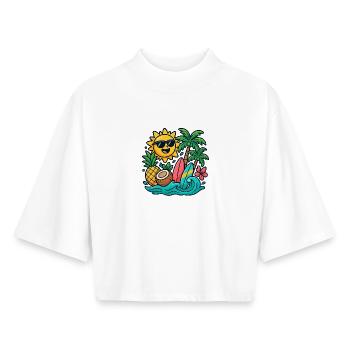 Sonnenstrand Paradies Surf Design - Boxy Frauen Recyceltes 1/2 Sleeved T-Shirt by Stanley/Stella - Weiß - Vorne - AI Model Female 172 dark (172cm)