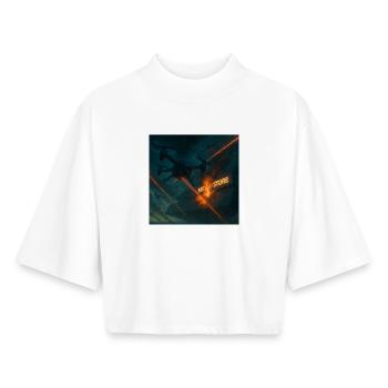Image d’attaque futuriste de la base aérienne - T-shirt femme coupe boxy recyclé manches mi-longues Stanley/Stella - blanc - Devant - AI Model Female 172 dark (172cm)