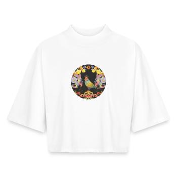 Imaginative Bird with Crown & Ornaments - Boxy Women's Recycled 1/2 Sleeved T-Shirt by Stanley/Stella - white - Front - AI Model Female 172 dark (172cm)