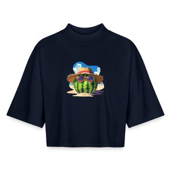 Watermelon Summer Cool Sweetness on the Beach - Boxy Women's Recycled 1/2 Sleeved T-Shirt by Stanley/Stella - navy - Front - AI Model Female 172 light (172cm)