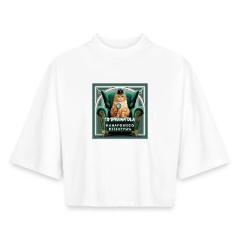 True crime cat - une affaire pour un détective de canapé - T-shirt femme coupe boxy recyclé manches mi-longues Stanley/Stella - blanc - Devant - AI Model Female 172 dark (172cm)