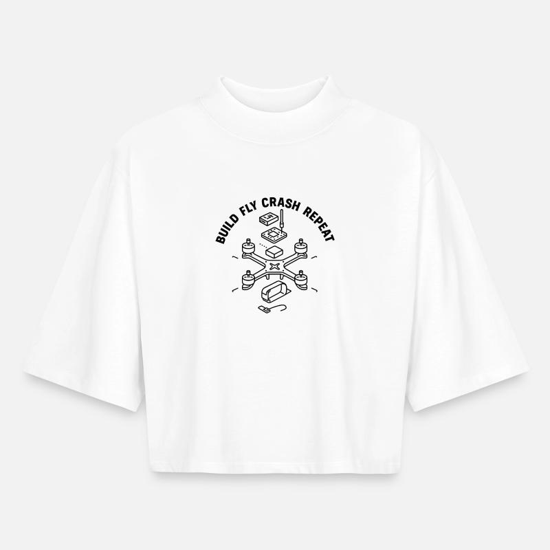 Conception de drones de construction d’aéronefs - T-shirt femme coupe boxy recyclé manches mi-longues Stanley/Stella - blanc