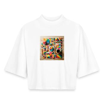 Abstract composition of coloured shapes - Boxy Women's Recycled 1/2 Sleeved T-Shirt by Stanley/Stella - white - Front - AI Model Female 172 dark (172cm)