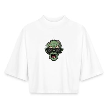 Dessin animé zombie effrayant avec des lunettes de soleil - T-shirt femme coupe boxy recyclé manches mi-longues Stanley/Stella - blanc - Devant - AI Model Female 172 dark (172cm)