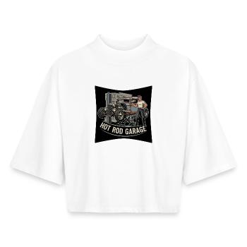 Motif d’atelier Hot Rod vintage - T-shirt femme coupe boxy recyclé manches mi-longues Stanley/Stella - blanc - Devant - AI Model Female 172 dark (172cm)