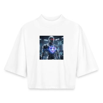 Futuristischer Roboter mit Lichteffekt - Boxy Frauen Recyceltes 1/2 Sleeved T-Shirt by Stanley/Stella - Weiß - Vorne - AI Model Female 172 dark (172cm)