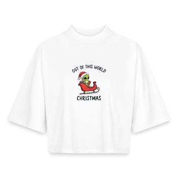 Alien Xmas – Noël hors du commun - T-shirt femme coupe boxy recyclé manches mi-longues Stanley/Stella - blanc - Devant - AI Model Female 172 dark (172cm)