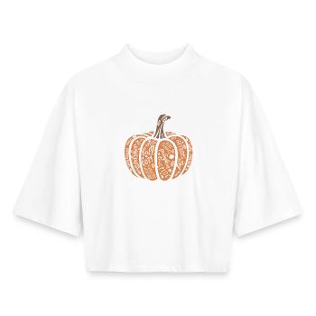 Happy Halloween Kürbis Motiv - Boxy Frauen Recyceltes 1/2 Sleeved T-Shirt by Stanley/Stella - Weiß - Vorne - AI Model Female 172 dark (172cm)