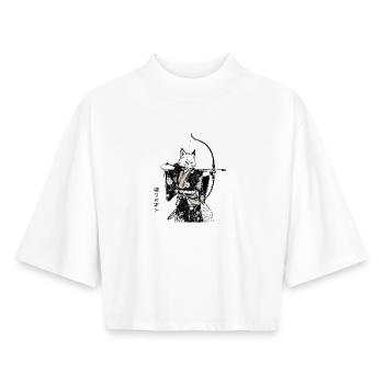 Samurai Fox with Bow – Ukiyo-e Japan Art - Boxy Women's Recycled 1/2 Sleeved T-Shirt by Stanley/Stella - white - Front - AI Model Female 172 dark (172cm)
