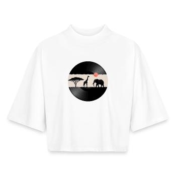 Disque vinyle African Sunset - T-shirt femme coupe boxy recyclé manches mi-longues Stanley/Stella - blanc - Devant - AI Model Female 172 dark (172cm)