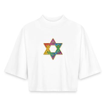 Rainbow Star Decor - Boxy Women's Recycled 1/2 Sleeved T-Shirt by Stanley/Stella - white - Front - AI Model Female 172 dark (172cm)