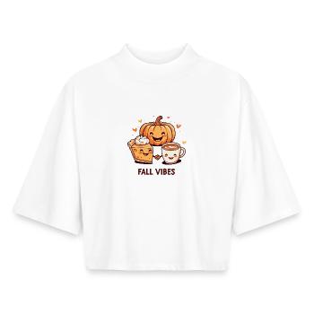 Cozy Autumn Vibes – Coffee, Pumpkin & Pie - Boxy Frauen Recyceltes 1/2 Sleeved T-Shirt by Stanley/Stella - Weiß - Vorne - AI Model Female 172 dark (172cm)