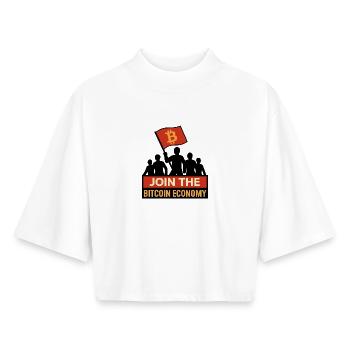 Rejoignez l'économie Bitcoin - T-shirt femme coupe boxy recyclé manches mi-longues Stanley/Stella - blanc - Devant - AI Model Female 172 dark (172cm)