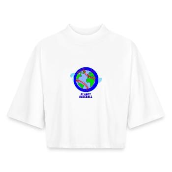 World Map Baseball Team Badge - Boxy Women's Recycled 1/2 Sleeved T-Shirt by Stanley/Stella - white - Front - AI Model Female 172 dark (172cm)