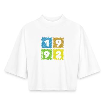 33. Geburtstag Farbige Patches since 10/1992 - Boxy Women's Recycled 1/2 Sleeved T-Shirt by Stanley/Stella - white - Front - AI Model Female 172 dark (172cm)