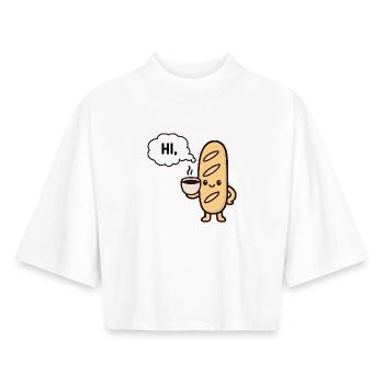 Warm Mascot Coffee Baguette - Boxy Women's Recycled 1/2 Sleeved T-Shirt by Stanley/Stella - white - Front - AI Model Female 172 dark (172cm)