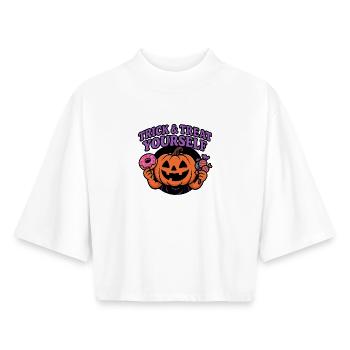 Trick & Treat Yourself Pumpkin - Boxy Women's Recycled 1/2 Sleeved T-Shirt by Stanley/Stella - white - Front - AI Model Female 172 dark (172cm)