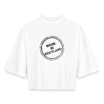 T-shirt Scottish Pride – Logo noir « Made in Scotland » - T-shirt femme coupe boxy recyclé manches mi-longues Stanley/Stella - blanc - Devant - AI Model Female 172 dark (172cm)