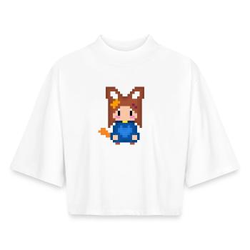 Pixel Kitsune Fuchs Mädchen in Blauer Hoodie - Boxy Frauen Recyceltes 1/2 Sleeved T-Shirt by Stanley/Stella - Weiß - Vorne - AI Model Female 172 dark (172cm)
