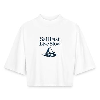 Nautic Design Sail Fast Live Slow Sailboat - Boxy Women's Recycled 1/2 Sleeved T-Shirt by Stanley/Stella - white - Front - AI Model Female 172 dark (172cm)
