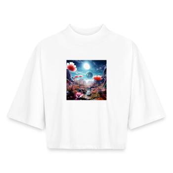 Distant world of flowers in the starry sky - Boxy Women's Recycled 1/2 Sleeved T-Shirt by Stanley/Stella - white - Front - AI Model Female 172 dark (172cm)