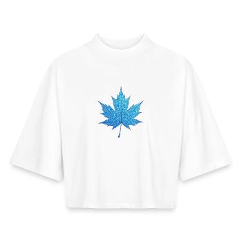 Geometric Blue Maple Leaf Print - Boxy Women's Recycled 1/2 Sleeved T-Shirt by Stanley/Stella - white - Front - AI Model Female 172 dark (172cm)