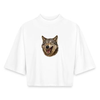 Wolfskopf Wildes Maul - Boxy Frauen Recyceltes 1/2 Sleeved T-Shirt by Stanley/Stella - Weiß - Vorne - AI Model Female 172 dark (172cm)