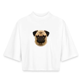 Pug Gesicht Portrait - Boxy Frauen Recyceltes 1/2 Sleeved T-Shirt by Stanley/Stella - Weiß - Vorne - AI Model Female 172 dark (172cm)