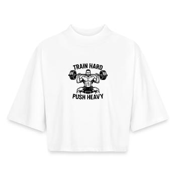 Krafttraining Motto Push Heavy - Boxy Frauen Recyceltes 1/2 Sleeved T-Shirt by Stanley/Stella - Weiß - Vorne - AI Model Female 172 dark (172cm)