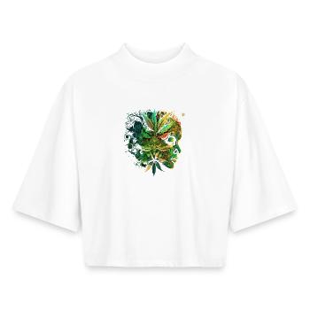 Visage du cannabis psychédélique - T-shirt femme coupe boxy recyclé manches mi-longues Stanley/Stella - blanc - Devant - AI Model Female 172 dark (172cm)