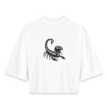 Polygone géométrique du scorpion - T-shirt femme coupe boxy recyclé manches mi-longues Stanley/Stella - blanc - Devant - AI Model Female 172 dark (172cm)