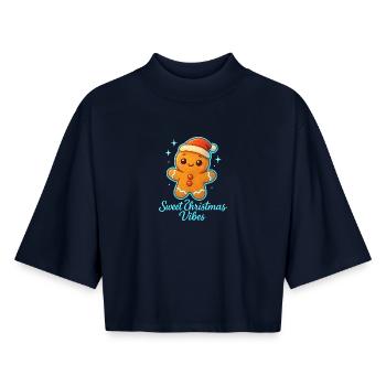 Weihnachtslebkuchen mit Santa-Hut - Boxy Frauen Recyceltes 1/2 Sleeved T-Shirt by Stanley/Stella - Navy - Vorne - AI Model Female 172 light (172cm)