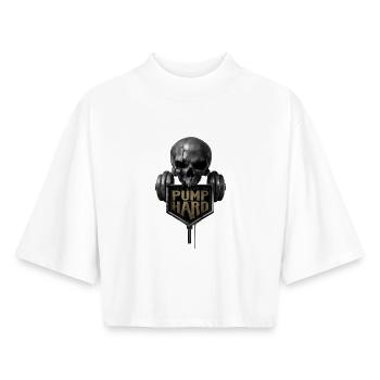 Schädel mit Hantel: Pump Hard - Boxy Frauen Recyceltes 1/2 Sleeved T-Shirt by Stanley/Stella - Weiß - Vorne - AI Model Female 172 dark (172cm)