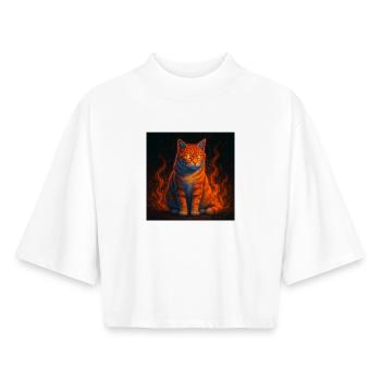 The flaming gaze of the firecat - Boxy Women's Recycled 1/2 Sleeved T-Shirt by Stanley/Stella - white - Front - AI Model Female 172 dark (172cm)