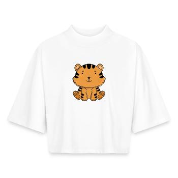 Cute Baby Tiger Adorable Kawaii Jungle Animal  - Boxy Women's Recycled 1/2 Sleeved T-Shirt by Stanley/Stella - white - Front - AI Model Female 172 dark (172cm)