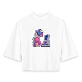 Fille Gamer Rétro dans le style néon - T-shirt femme coupe boxy recyclé manches mi-longues Stanley/Stella - blanc - Devant - AI Model Female 172 dark (172cm)